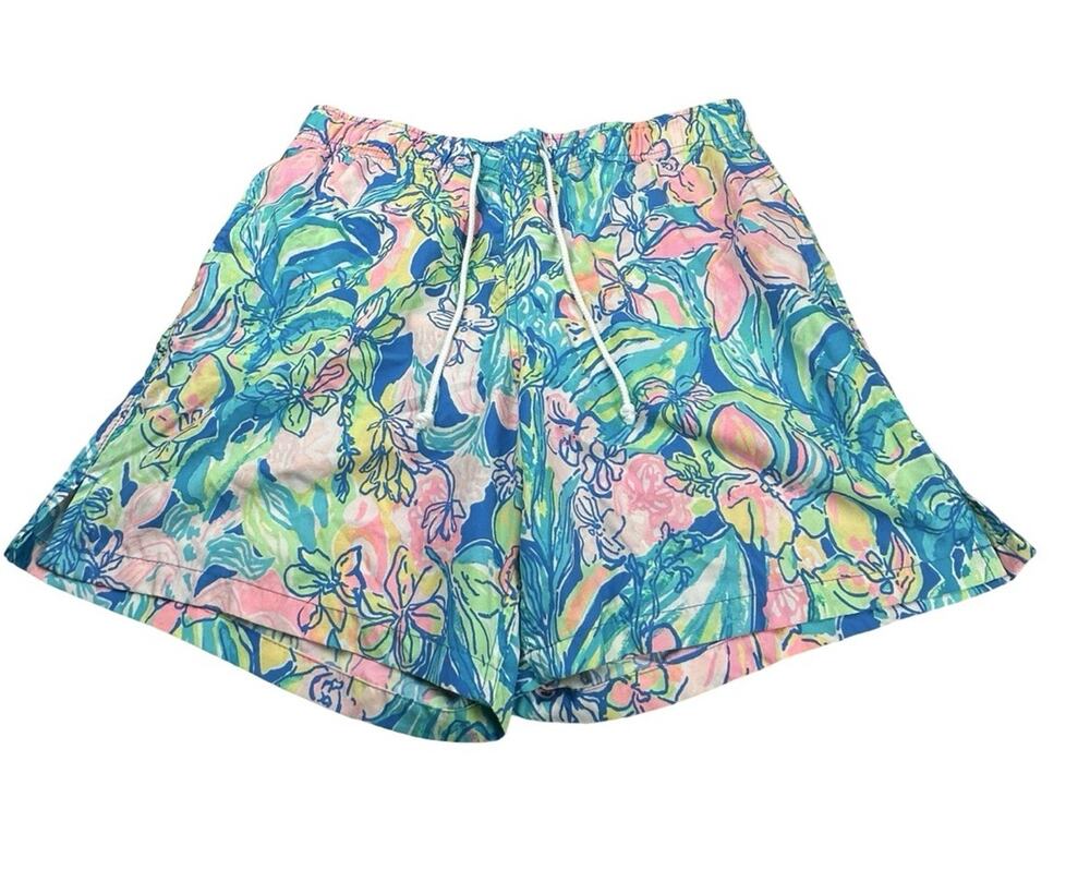 Lilly Pulitzer Mens Large Drawstring Lined Colorful Floral 6" Capri Swim Trunks